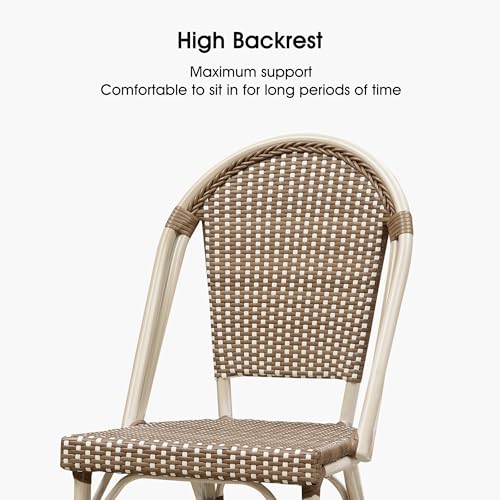 Image of PURPLE LEAF French Bar Stool Set of 2 White Print Finish Patio Bar Stools with Back Rattan Chairs Wicker Bar Height Stool 30 inch with Footrest Kitchen Island Stools Outdoor Barstool Brown