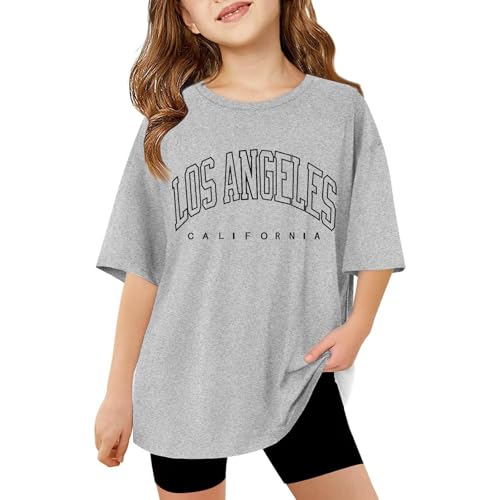 Los Angeles T Shirts for Girls Letter Print Oversized Graphic Tees Drop Shoulder Short Sleeve Casual Loose Summer Tops