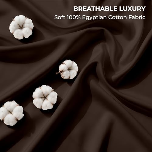 Image of SGI bedding 100% Egyptian Cotton Sheets Twin XL Size - 600 Thread Count Sheets Set, Soft, Cooling, 15 inch Deep Pocket, Luxury Hotel Bedding, Breathable, Durable - Chocolate