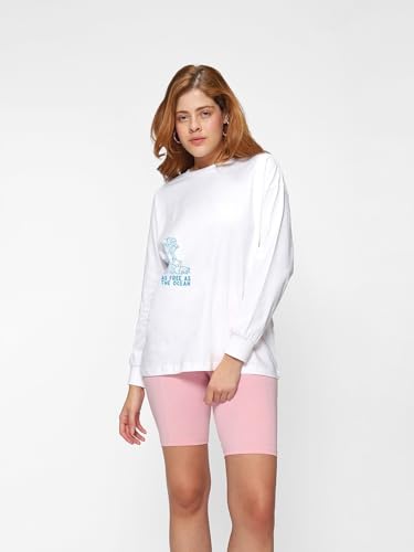 Image of Bewakoof Women's 100% Cotton Graphic Print Oversized Fit Round Neck T-Shirt