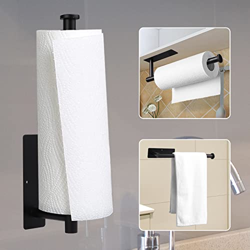 Coolzon Porte Essuie Tout, Porte Rouleau Papier Toilette Noires, Acier Inoxydable SUS304, Auto-Adhésif ou à Percer,Support Essuie Tout Convient à l'armoire, Cuisine ou Salle de Bain et n'importe où Cover