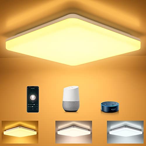 Lámpara de techo inteligente Alexa regulable, 15 W, 1500 lm, WiFi, LED, regulable, compatible con Alexa App Google Home, IP54, resistente al agua, para dormitorio, habitación de los niños, cocina Cover