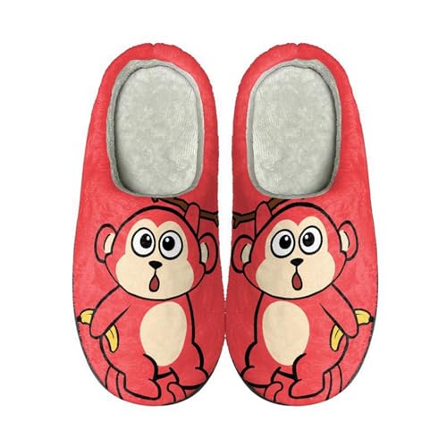 Monkey Slippers Women Funny Plush Lining Cartoon Animal Slides Cute Kawaii Cozy Open Back House Shoes2