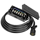 Kohree 7 Way Inline Trailer Plug Cord with 7 Gang Junction Box Waterproof, 8FT Heavy Duty Trailer Pu