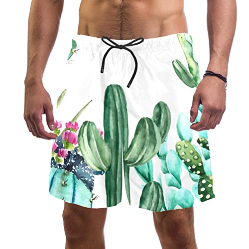 Maillots de bain hommes JDEZ : short de plage vert motif cactus