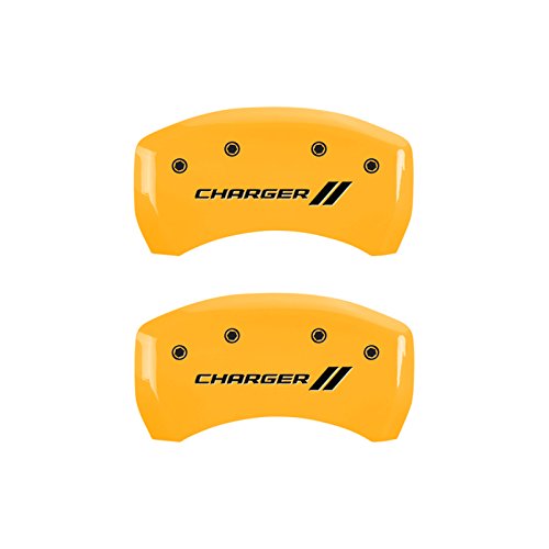 Image of MGP Caliper Covers - Brake Caliper Covers for 2011-2023 Dodge Challenger & 2011-2023 Dodge Charger (Requires Dual Piston Front Caliper) Front and Rear Set (Yellow, Charger / /)