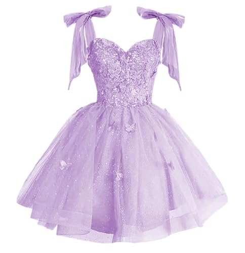 vintys Bow Straps 3D Butterfly Glitter Sequin Lilac Homecoming Dresses for Teens A Line Sweetheart Prom Dress Short Cocktail Party Dresses 00