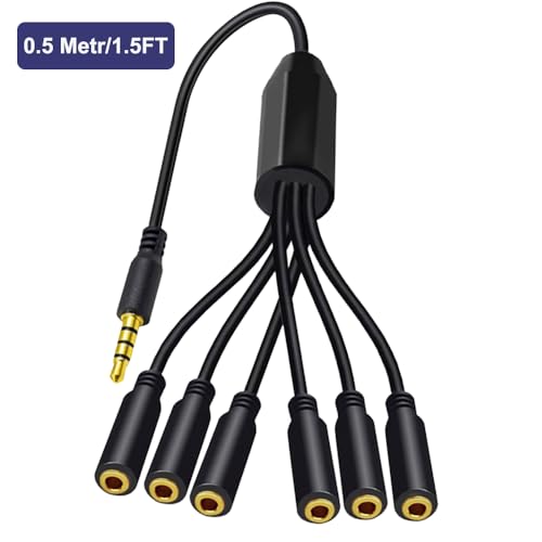 Extensor estéreo 3.5mm TRRS de 4 polos divisor de audio macho a 6 hembras conector de 1 pie 3