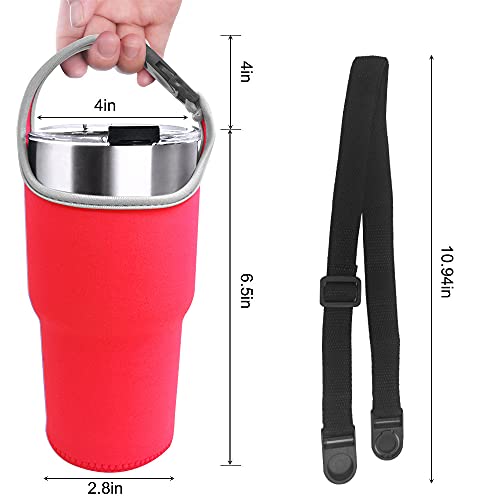 DanziX 2 Pack 30oz Tumbler Carrier Holder, Neoprene Sleeve Replacement with Carrying Handle-Red, 2pack*red, 4 Piece set - Image 2