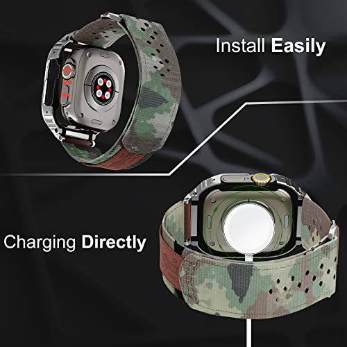 SUPLINK Metallgehäuse mit Nylonband Kompatibel mit Apple Watch Armband 44mm,Edelstahl Schutzhülle Armband für iWatch Series 6/5/4/SE(Camouflage)