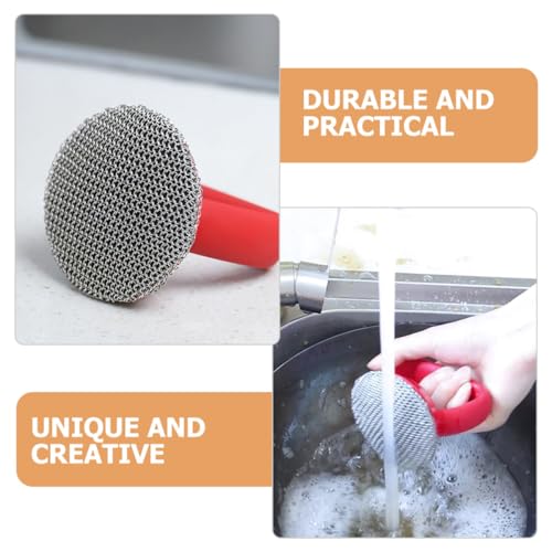Brosse à vaisselle longue manche acier inoxydable 316 grattoir rouge - 4