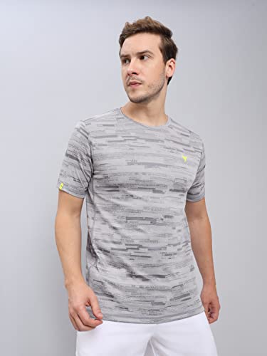Image of TECHNOSPORT Men Polyester Regular Fit Half Sleeve Jacquard T-Shirt with Double Cool, Quick Dry & Anti Microbial for Sports, Running & Casual Use