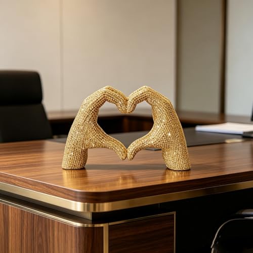 Estatua moderna corazón manos doradas decorativa miniatura 3