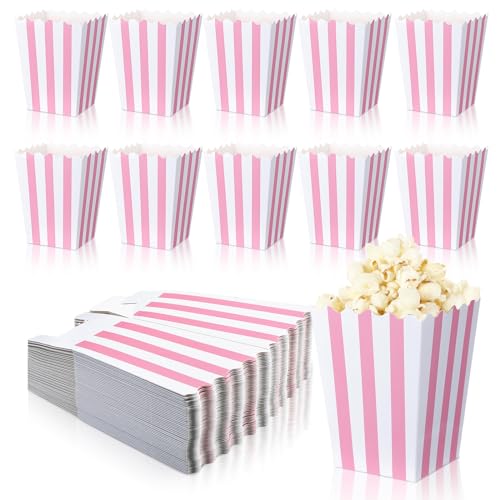 Image of Geyoga 48 Pcs Popcorn Boxes Bulk,Pink and White Striped,4 x 3 Inches | Mini Pink Popcorn Buckets, Candy Containers, for Pink Carnival Theme Party, Movie Nights, Circus Events, Birthday Decorations