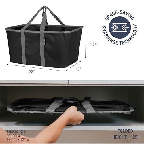 Image of CleverMade Collapsible Laundry Tote, Midnight Black /Shadow Gray 2PK - 50L (13 Gal) Collapsible Laundry Baskets with Sturdy Pop-Up Wire Frame and Long Carry Handles - Space-Saving Collapsible Hamper