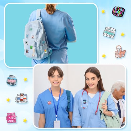 Image of Suncalla 30 Pcs Funny Nurse Enamel Pins for Backpacks Cute Medical Badge Lapel Brooch Charm Bulk for Paramedic Registered Nurse Doctor Healthcare Gift Hospital Accessory Supplies