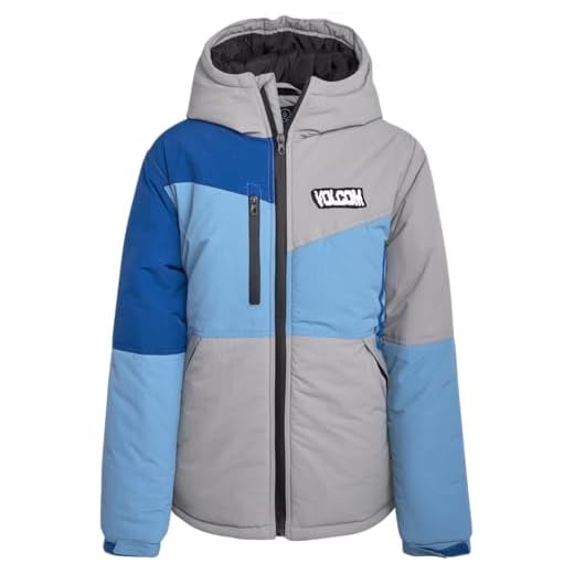 Volcom Boys' Ski Jacket - Full Zip Up Hooded Parka Boys Winter Jacket - Color-Blocked Heated Jacket for Boys (8-20), Size 18-20, Grey
