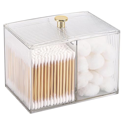 Image of Tbestmax Qtip Holder Dispenser 3-Section Clear Bathroom Container Organizer 3 Grids Cotton Swab /Pad /Ball Holder Container Cosmetics Storage for Vanity
