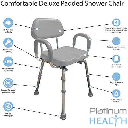 Shower Chair, Bath Chair, Padded With Armrests, Comfortable(Tm) Deluxe Shower Chair. Institutional Quality. (Gray) #TOP6
