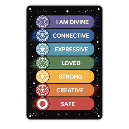 Chakra Affirmations tin sign Vintage Spiritual Metal Sign Print Aesthetic