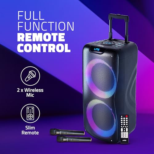 Image of Artis BT600 Wireless Bluetooth Trolley Speaker with 7 Colours LED Lights, 2 Wireless Mic, Remote Control, FM Radio & Aux in /USB /TF Card Reader Input (80W RMS Output)