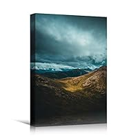 Canvas Wall Art Gloomy Weather Bedroom Contemporary Dramatic Landscape Mountain Multicolor Photography - 12x18 inches