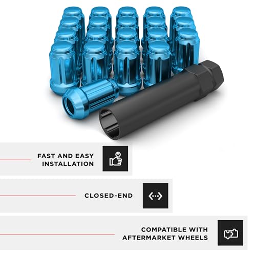 Image of White Knight 3804BLT-20AM 1 /2 inch-20 Blue 6 Spline Lug Nut with Key, 20 Pack (for AFTERMARKET Wheels with Smaller 0.80 inch Diameter Seating)