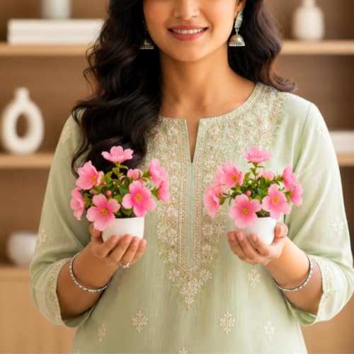Image of fancymart Artificial Real Touch Flower Plant with Pot (Pack of 2), 16 cm Height, Decorative Faux Floral Plant for Home, Office, Living Room, Bedroom, Table & Shelf Decor