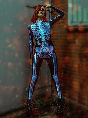 AIXING Body Squelette d'halloween, Catsuit Squelette, Body Tête De Mort Sexy, Déguisement Cosplay Adulte Femme, Tenue De Cosplay pour La Photographie Carnaval Halloween Maquillage Party, S Size Cover