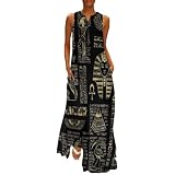 rladv Cute Ancient Egyptian Dresses Women Short Sleeve Long Dress Waisted T Shirt Dress V Neck Casual Vest Dress Swing Beach Dress M
