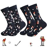 2 Pairs Funny Golf Socks for Men, Novelty Fun Golfers Socks, Crazy Golfing Gifts for Daddy Husband Coworkers, Navy Blue, Fits Size 9-13, Moisture Wicking