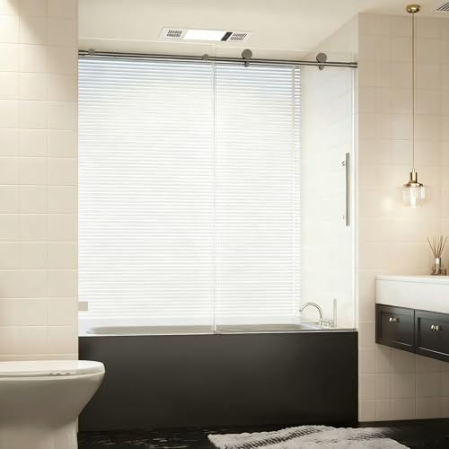 Image of 56-60 inch W x 60 inch H Bathroom Frameless Tub Sliding Shower Door, Soft-Close Bathtub Single Sliding Shower Doors with 5 /16 inch (8mm) Clear SGCC Tempered Glass, Reversible Installation, Matte Black