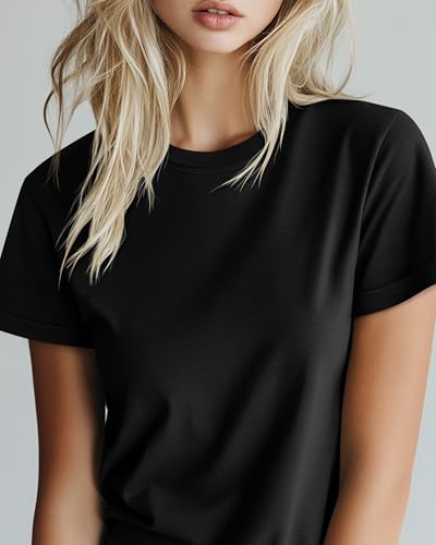 Huukeay 3 Pack Women's Cotton T Shirts Casual Short Sleeve Tunic Tops Crewneck Summer Plain Basic Loose Fit Tee 5