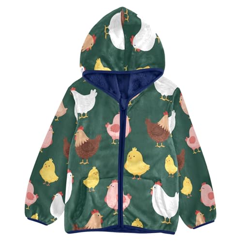 Chicken Pattern Print Design Toddler Fleece Jacket Girl Boys Hooded Fleece Jacket Coat Warm Outwear Zip-up 3-10T