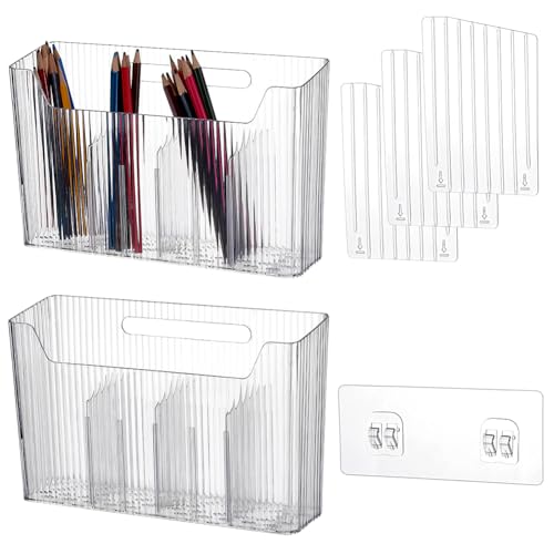 Image of AHANDMAKER 2 Pack Transparent Cabinet Door Organizer Wall Mounted Adhesive Floating Bathroom Shelves Shower Basket for Kitchen Cabinet Bathroom Toothbrush Shower Caddy,9.84x6.61in