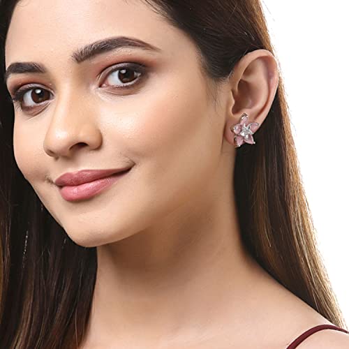 Image of Zeneme Earring Handmade Rhodium Plated Lightweight Pink Star Shaped Studs Earrings Jewellery For Girl And Women