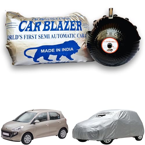 Image of CARBLAZER Portable & Semi-Automatic Full Body Car Covers: Heavy Duty Device| Anti-Theft| Dust & Scratch Proof | Water & Wind Resistant|Custom Fit| Dual-Side Cover, Compatible for Hyundai Santro