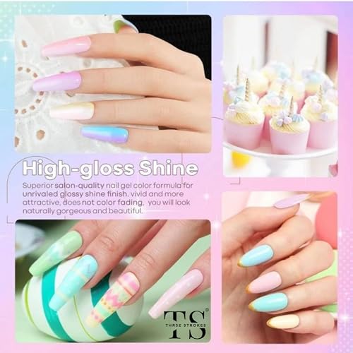 Image of THR3E STROKES Gel Nail Polish Set Gel Polish Orange Hot Pink Blue Yellow Green Purple Vibrant Spring Summer Gel Polish 7ML (UV /LED LIGHT REQUIRED) (VENICE PASTELS (VP22), 7.5ML)