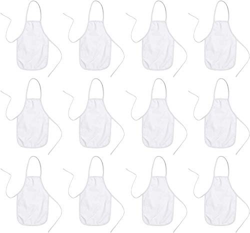 Bumble Crafts Kids Apron - Pack Of 12 | Canvas - Natural Cotton | Bulk Toddler Craft Aprons For Ages 5 & Under | Small White (12.5” X 19”)