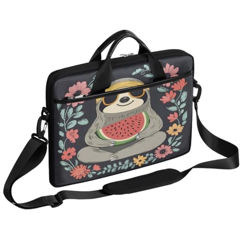 Funda para laptop de 15 pulgadas con diseño de perezoso, flor y sandía, maletín delgado para hombres y mujeres, bolso mensajero con correa ajustable para trabajo, oficina y viaje miniatura 1