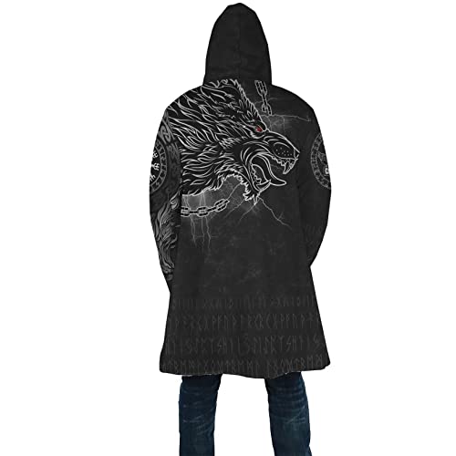 Ragnarok Fenrir Wolf Men's winter thickened warm lambswool hooded parka Viking Mythology Casual Parker Jacket outerwear (Color : Fenrir Wolf A16, Size : X-Large)3