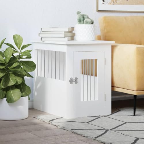 Gecheer Dog Crate Furniture Side Table End Table Pet Cage for Small and Medium Dogs With Lockable Door White 45x62x59 cm Engineered Wood