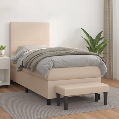 Boxspringbett mit Matratze Cappuccino-Braun 90x200cm Kunstleder, Bett mit matratze Polsterbett für Gästezimmer Gästehaus Hotel Schlafzimmer3137526