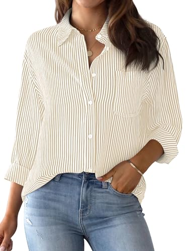 AISEW Womens Button Down Shirts Striped Classic Long Sleeve