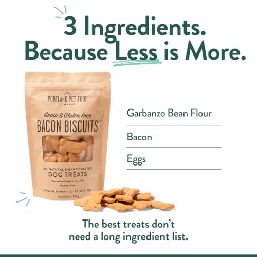 Portland Pet Food Company Bacon Dog Treats Healthy Biscuits for Large Medium & Small Dogs - Grain-Free, Human-Grade, All Natural Dog Cookies, Snacks & Training Treats - Made in The USA - 5 oz