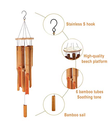 Afirst 35" Wood Outdoor Bamboo Wind Chimes with 6 Tube for Patio Garden Decoration