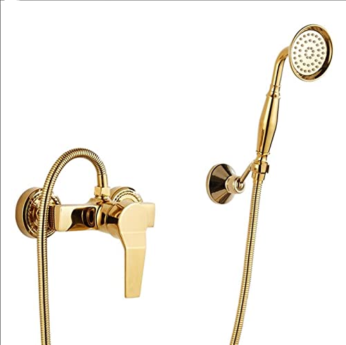 Robinetterie sanitaire or pour rénover une douche moderne avec mitigeur et spray