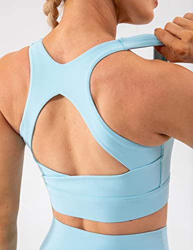 Lavento Women's Supportive Soft Sports Bra Open Racerback - Workout Yoga Training Bras Top (Aqua Blue, 6) #TOP5