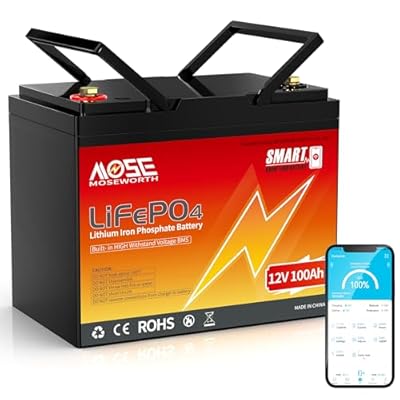 12V 100Ah LiFePO4 Lithium Battery with Bluetooth- Built-in BMS, Low-Temp Protection, 5000+ Cycles -Grade A Lithium Iron Phosphate Battery cells, for Trolling Motor, RV, Boat/Marine, Solar