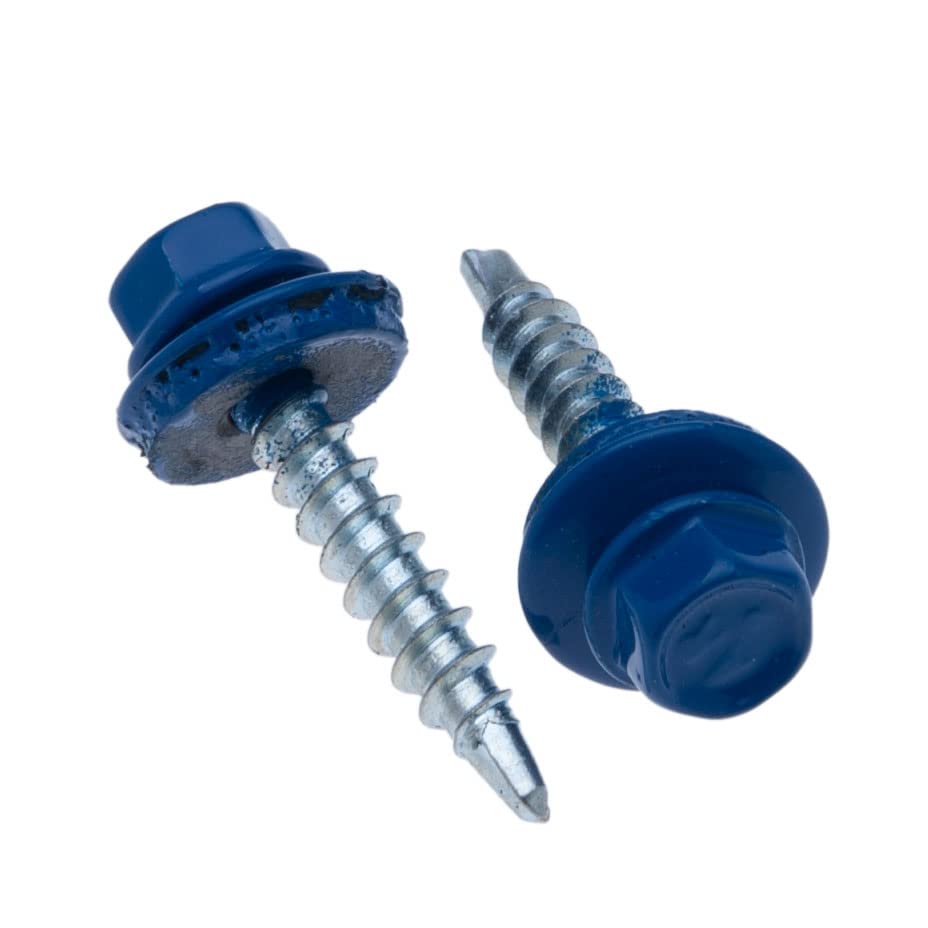 4.8 mm x 35 mm Roofing Screws, Hex Head Self-Drilling Multi-Color (RAL 5010 Gentian Blue) Roof Screws with EPDM Sealed Washer